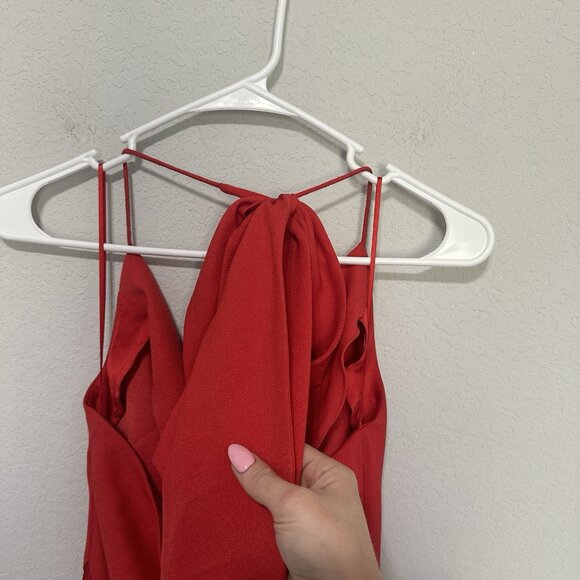Cushnie Target Red Cowl Neck‎ Slip Midi Dress Womens 6 Satin Leg Slit Tie Neck - Picture 6 of 10